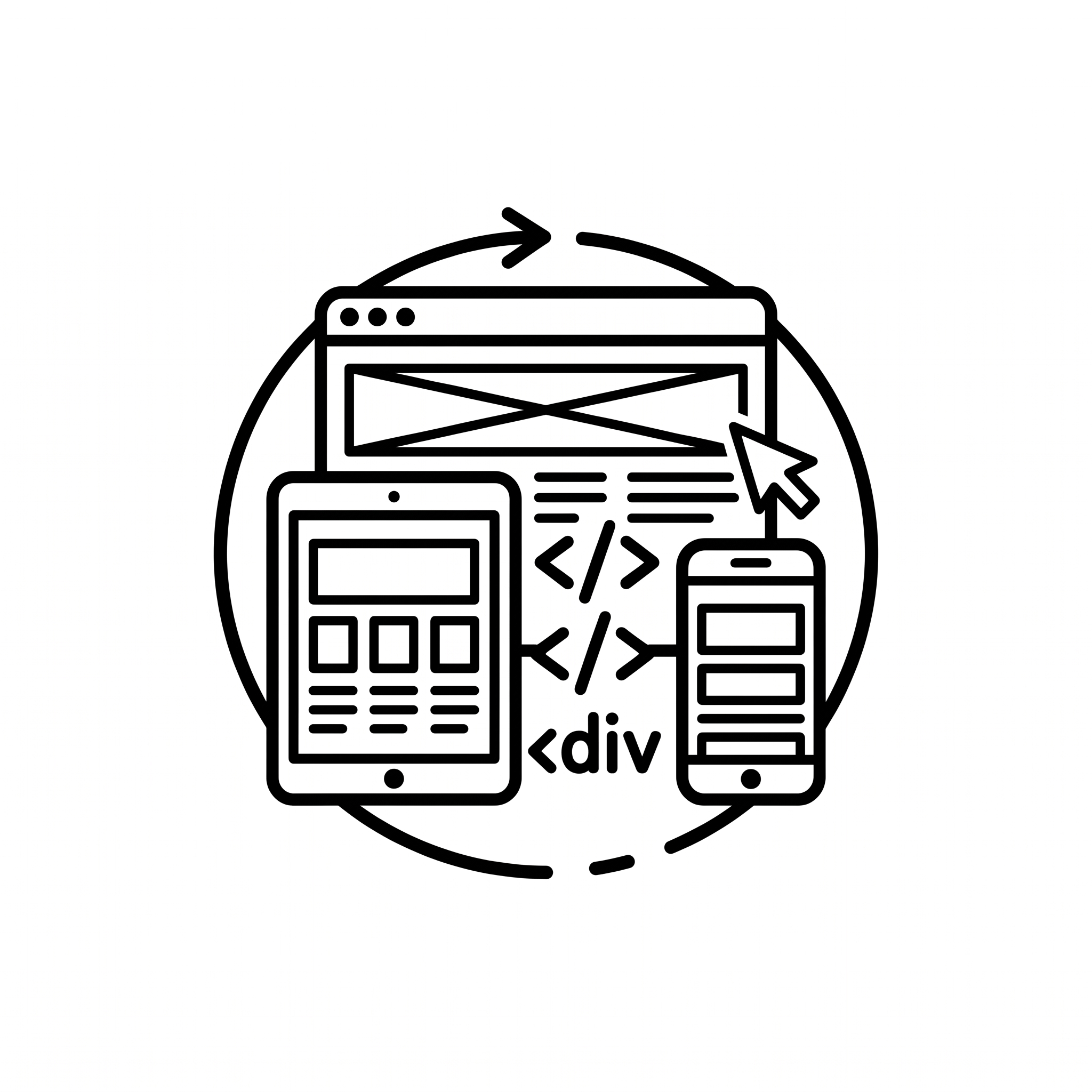 Webdesign & Webentwicklung – Browser-Wireframe mit Tablet und Smartphone für responsive Darstellung
